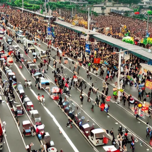 Image similar to Aerial View of millions of China people rushing towards Taiwan for food and safety, photorealistic, ultra-detailed