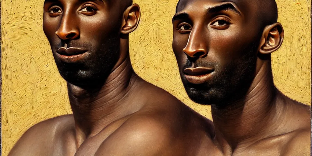 Image similar to portrait of kobe bryant with detailed, textured skin and piercing eyes, by nikolay makovsky