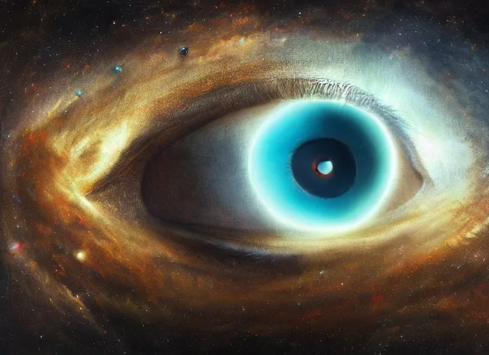 Prompt: The universe is like a giant eye looking at us by Tomasz Alen Kopera, hubble, deep space photograph, high quality trending on artstation