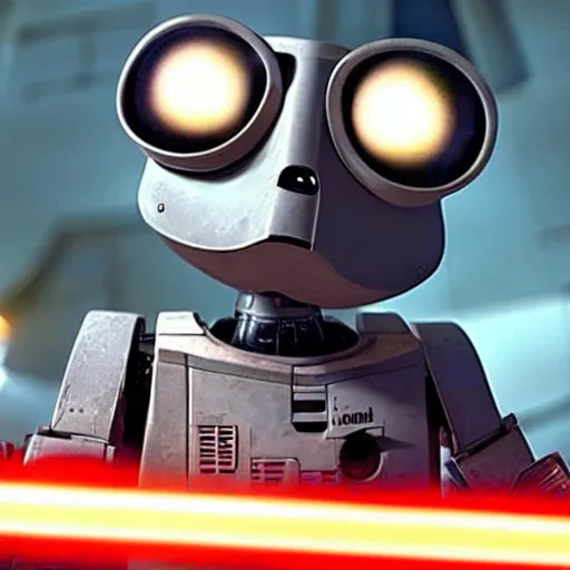 Image similar to photograph of wall - e wielding a lightsaber, hd