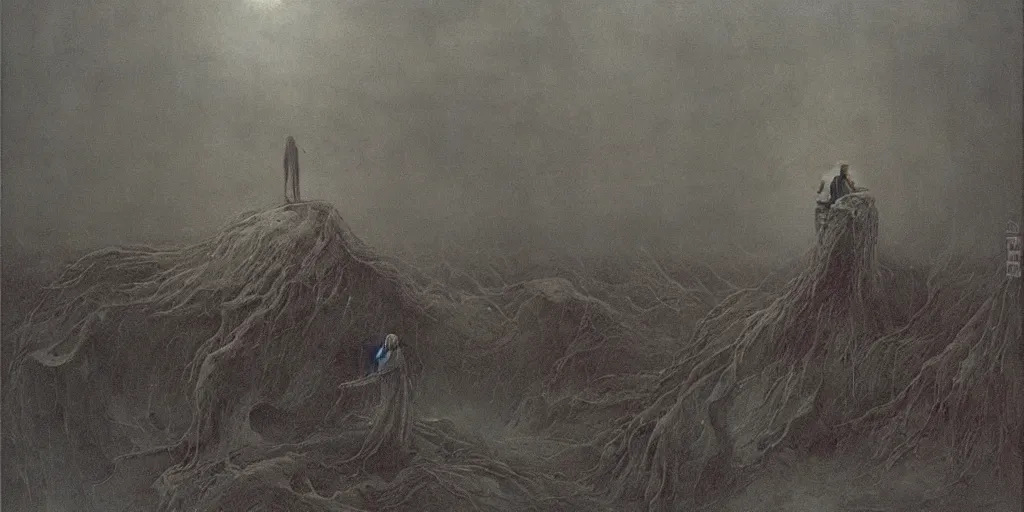 Image similar to damnation | condemnation | doom | perdition | suffering | tormented atmosphere | hyperrealistic | German Romanticism | Beksinski style