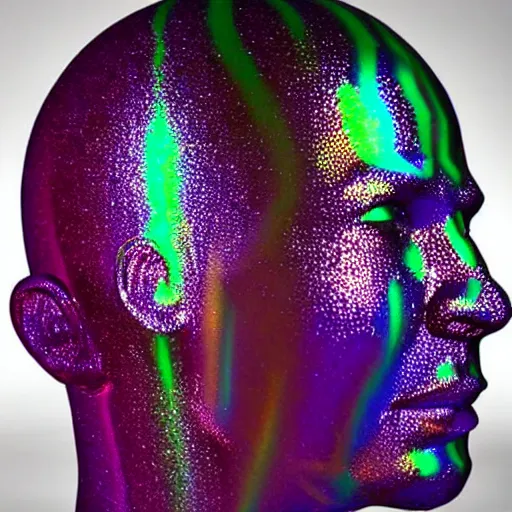 Image similar to a 3d human head made up of shiny holograms