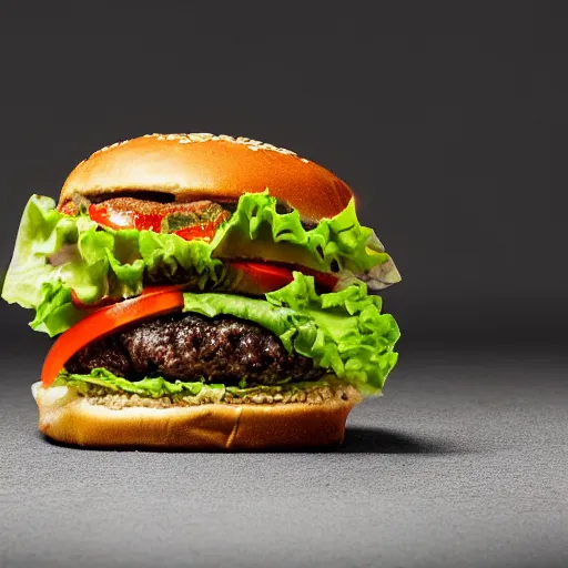 Prompt: Award-winning food photography of a burger made of styrofoam and concrete, dramatic lighting, 8k