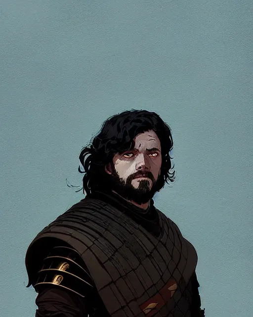 Prompt: portrait of raven male lord from game of thrones with dark hair and golden eyes, by atey ghailan, by greg rutkowski, by greg tocchini, by james gilleard, by joe fenton, by kaethe butcher, dynamic lighting, gradient light blue, brown, blonde cream and white color scheme, grunge aesthetic