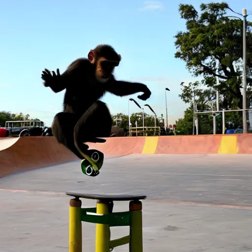 Image similar to a monkey jumping with a skateboard in a skatepark