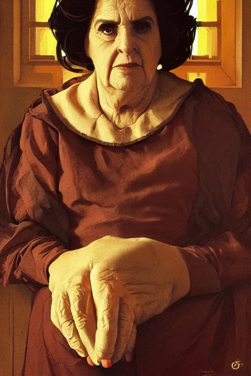 Prompt: a close-up of Pedro Almodovar as a old lady, dramatic backlighting, golden hour, autochrome, high contrast, highly detailed, sharp focus, digital painting, concept art, illustration, trending on artstation, art by greg rutkowski + greg hildebrandt + alphonse mucha