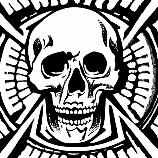 Prompt: skull shaped microphone vector logo for a death metal record label, golden ratio, HD 4K, Iconic