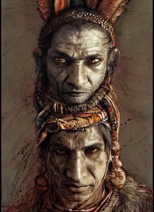 Prompt: portrait, blind Indian shaman wearing giant rabbit skin, watercolor, dramatic lighting, cinematic, establishing shot, extremely high detail, foto realistic, cinematic lighting, pen and ink, intricate line drawings, by Yoshitaka Amano, Ruan Jia, Kentaro Miura, Artgerm, post processed, concept art, artstation, matte painting, style by eddie mendoza, raphael lacoste, alex ross