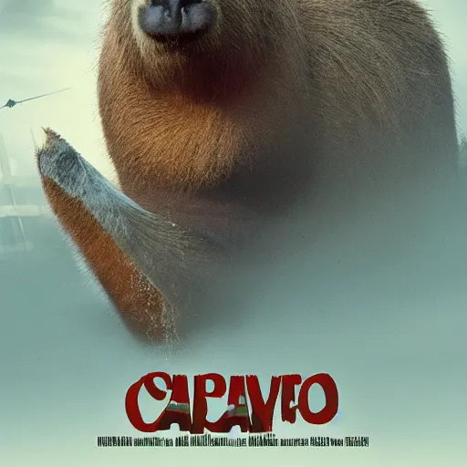 Prompt: movie poster about capybaras, action movie poster, realistic capybaras