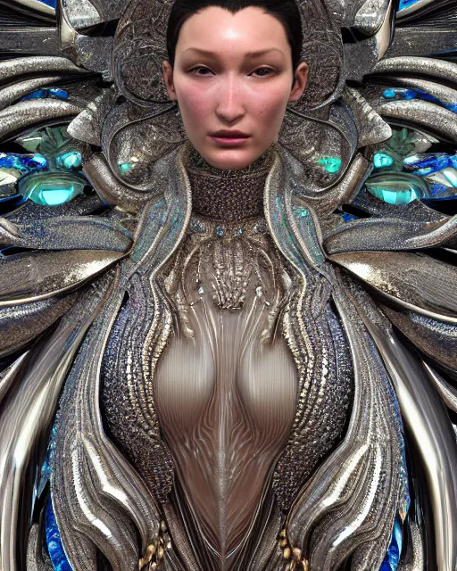 Prompt: a highly detailed metahuman 4 k close up render of a bella hadid as dmt monument renaissance in iris van herpen dress schiaparelli in diamonds crystals swarovski and jewelry iridescent in style of alphonse mucha gustav klimt trending on artstation made in unreal engine 4