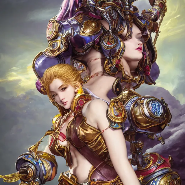 Image similar to studio portrait of lawful good colorful female holy mech paladin as absurdly beautiful, graceful, young sensual gravure idol, ultrafine hyperrealistic detailed face illustration by kim jung gi, irakli nadar, intricate linework, sharp focus, bright colors, matte, octopath traveler, final fantasy, unreal engine highly rendered, global illumination, radiant light, intricate environment