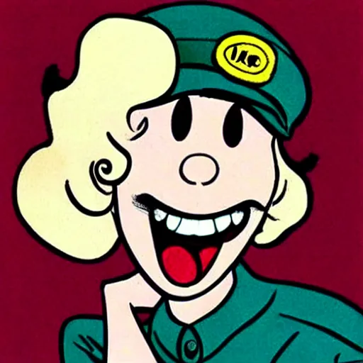 Prompt: beetle bailey hanging out with marilyn monroe in the style of hopper.