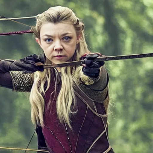 Prompt: Natalie Dormer as a beautiful archer in a fantasy