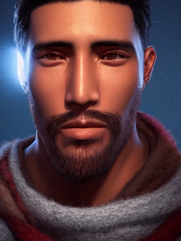 Image similar to portrait art of a very handsome Peruvian man, 8k ultra realistic, lens flare, atmosphere, glow, detailed,intricate, full of colour, cinematic lighting, trending on artstation, 4k, hyperrealistic, focused, extreme details,unreal engine 5, cinematic, masterpiece