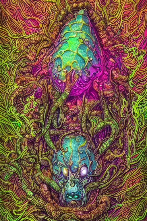 Prompt: creature sushi roots cactus elemental flush of force nature micro world fluo light deepdream a wild amazing steampunk baroque ancient alien creature, intricate detail, colorful digital painting radiating a glowing aura global illumination ray tracing