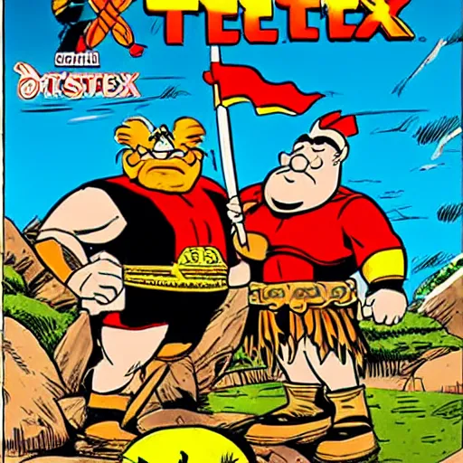 Prompt: comics cover of asterix and obelix as drawn by stan lee