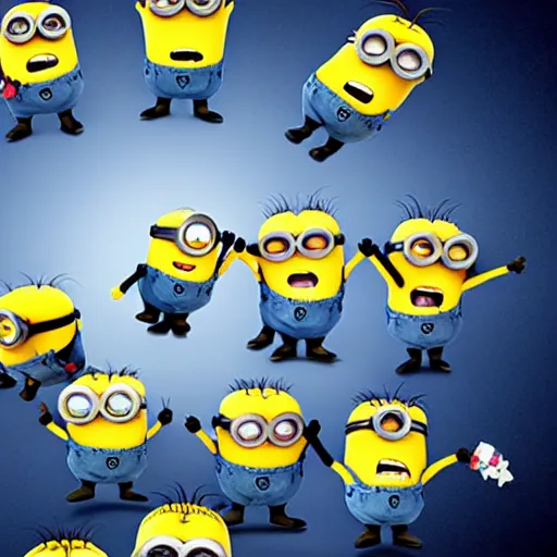 Image similar to photograph of minions from despicable me in a circle smoking bongs