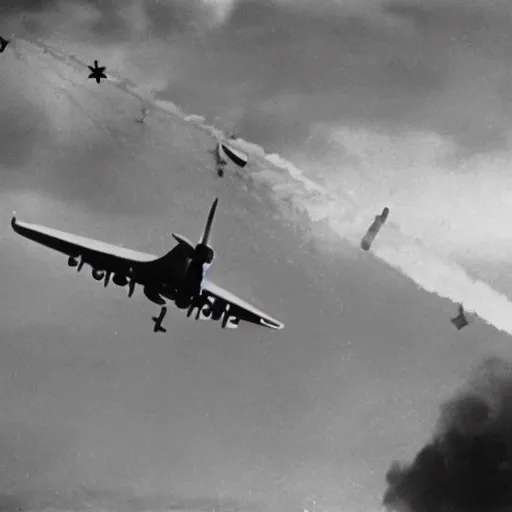 Image similar to highly detailed photograph of a plane being shot out of the sky in ww2