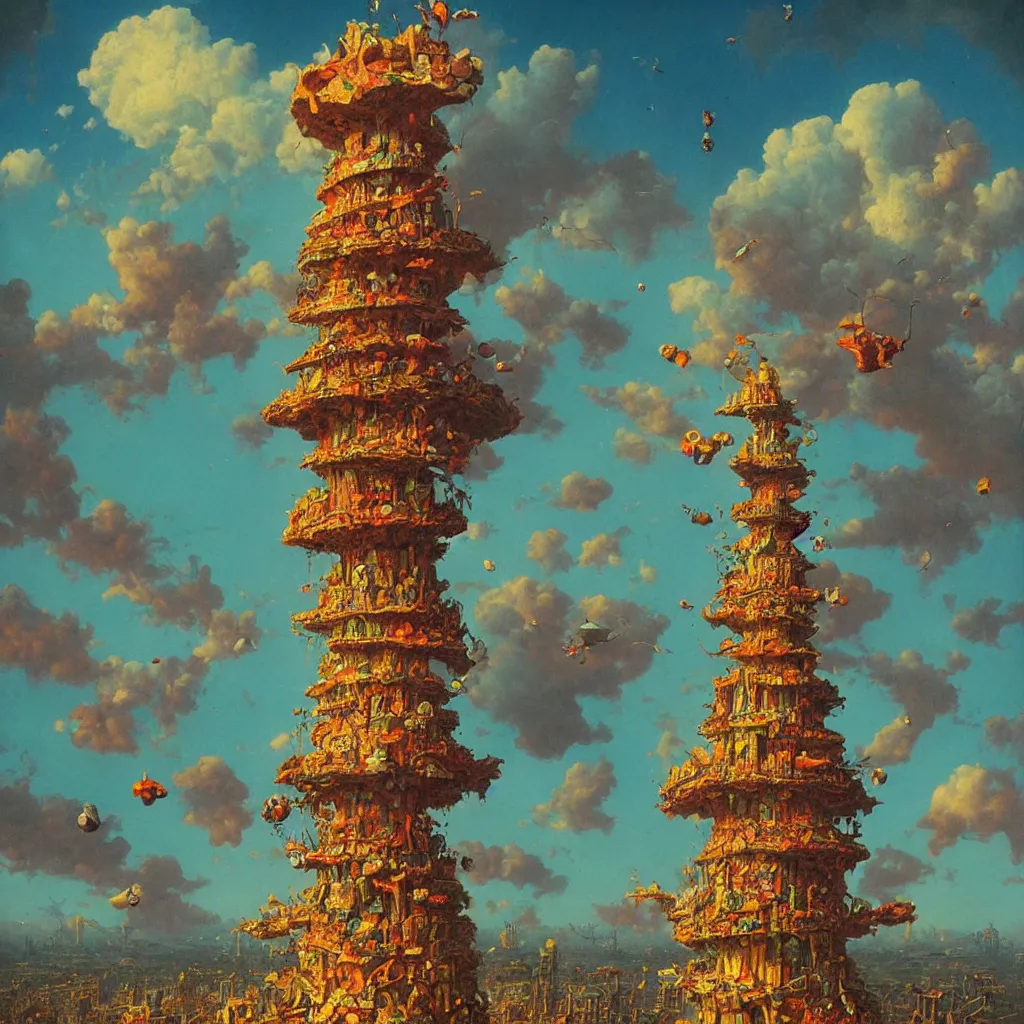 Prompt: a single! colorful!! fungus tower clear empty sky, a high contrast!! ultradetailed photorealistic painting by michael hutter, hard lighting, masterpiece