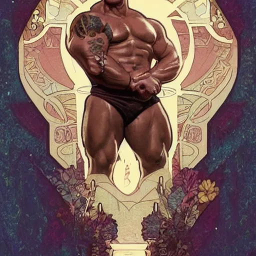 Prompt: dwayne johnson. art by mucha and wlop and disney