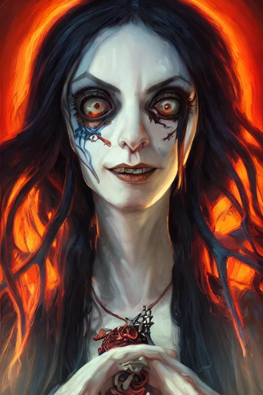 Image similar to portrait of a witch, american mcgee's alice, sharp focus, artstation, trending, by julie dillon, luis melo, tyler miles lockett, lei jin, hong lei, ken wong, adam narozanski, joy ang