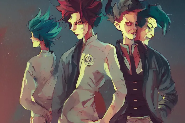Image similar to hisoka morow by makoto shinkai and lois van baarle, ilya kuvshinov, ossdraws, that looks like it is from borderlands and by feng zhu and loish and laurie greasley