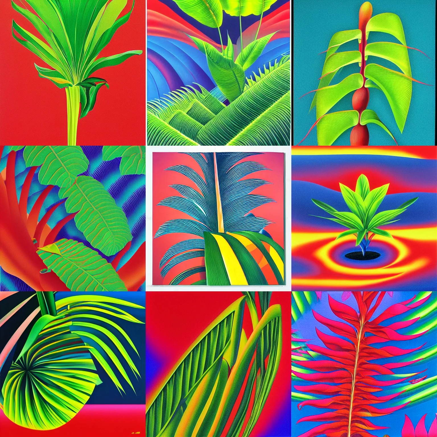Prompt: tropical plant r by shusei nagaoka, airbrush on canvas, primary colours, cell shaded, 8 k