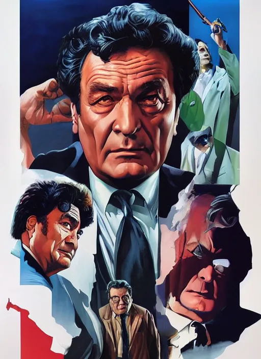 Image similar to a painting of columbo, poster art by alex ross, featured on cgsociety, neogeo, official art, movie poster, poster art