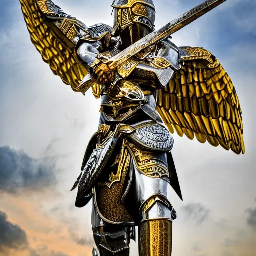 Prompt: beautiful angel warrior with ornate armour, highly detailed, 4k, HDR, smooth, sharp focus, hyper realistic, high resolution, award-winning photo