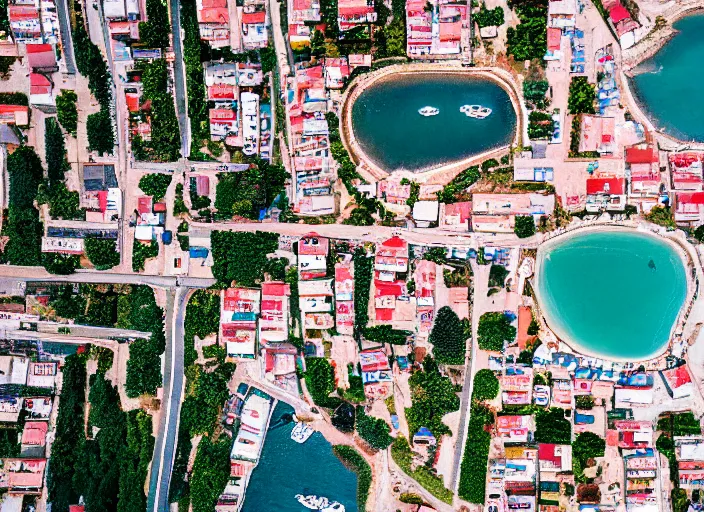 Image similar to symmetry!! a 2 8 mm macro aerial view of a beautiful seaside town in greece, photography, film, film grain, canon 5 0 mm, cinematic lighting