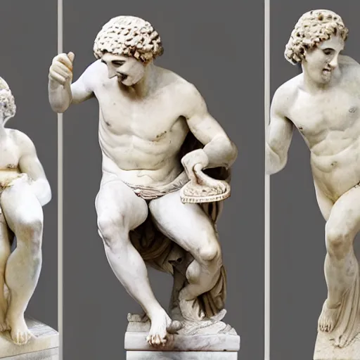 Image similar to Greek Marble Statues doing Daily Chores while laughing histerically