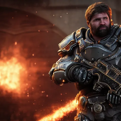 Prompt: holy paladin in gears of war, splash art, movie still, detailed face, photorealistic facial features, cinematic lighting, dramatic, octane render, long lens, shallow depth of field, bokeh, anamorphic lens flare, 8 k, hyper detailed, 3 5 mm film grain