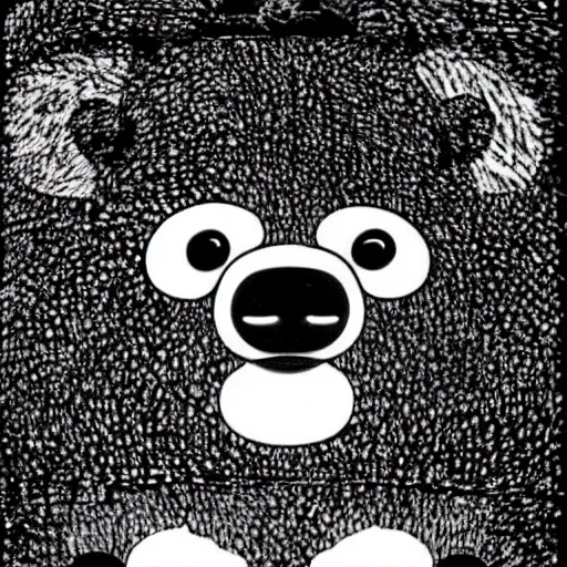 Prompt: a black and white image of a bear's head, an album cover by Takashi Murakami, featured on dribble, dada, logo, 1990s, da vinci