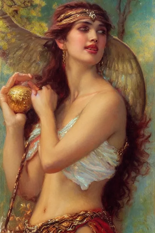 Image similar to hailey steinfeld as the goddess aphrodite. art by gaston bussiere.