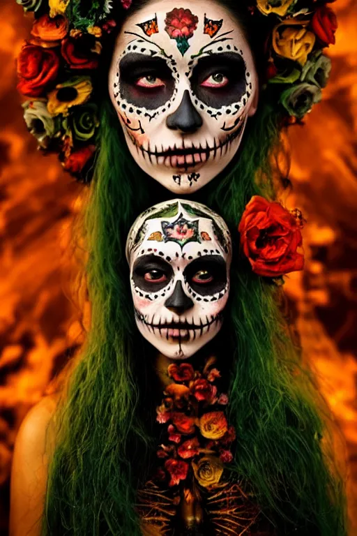 Image similar to heliography, virgin mary in dia de muertos dress and make up, horrific beautiful vibe, evocative, atmospheric lighting, painted, intricate, highly detailed, leesha hannigan, wayne haag, reyna rochin, ignacio fernandez rios, mark ryden, iris van herpen, stunning, gorgeous, sharp focus, cinematic, masterpiece