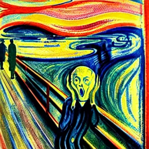 Prompt: the munch scream on a beach during a thunderstorm