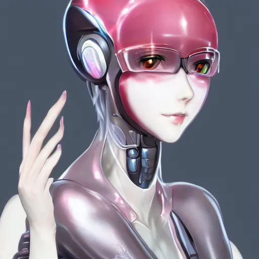 Image similar to beautiful and gorgeous anime gynoid with glossy skin, artstation, high quality, highly detailed,