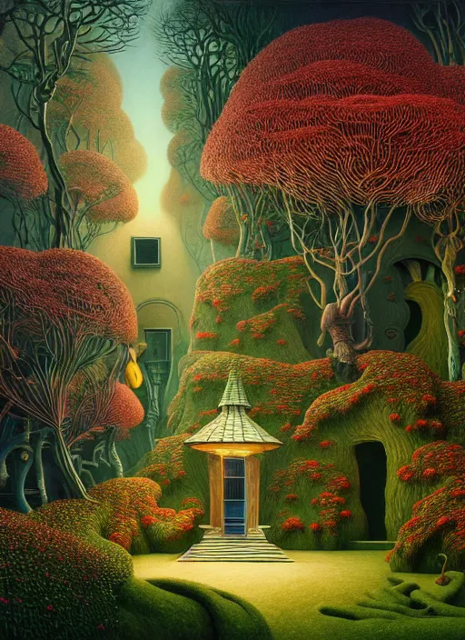 Image similar to hyper detailed 3d render like a Oil painting - the secret garden by Jacek Yerka, Mariusz Lewandowski, Houdini algorithmic generative render, Abstract brush strokes, Masterpiece, Edward Hopper and James Gilleard, Zdzislaw Beksinski, Mark Ryden, Wolfgang Lettl, hints of Yayoi Kasuma, octane render, 8k