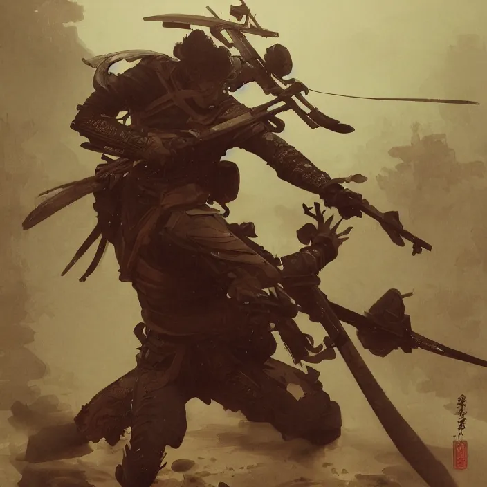 a samurai firing a machine gun, au naturel, intricate, | Stable ...