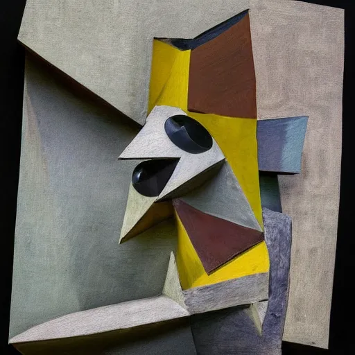 Prompt: A sculpture a 🦝 made pure recycle materials, cubism, Pablo Picasso