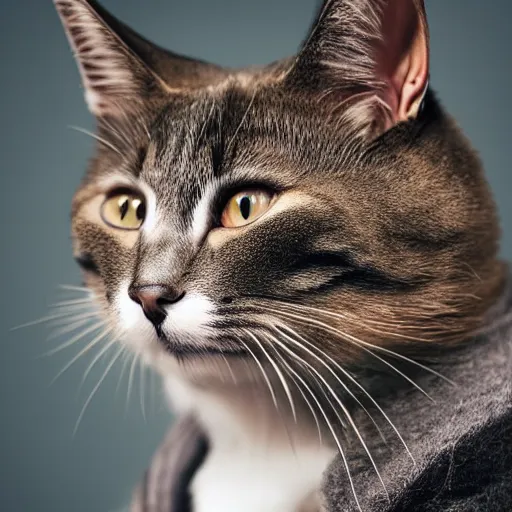 Prompt: studio portrait photo of a cat wearing a suit