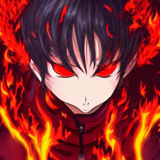 Image similar to portrait of the flaming incarnation of rage, anime fantasy illustration by tomoyuki yamasaki, kyoto studio, madhouse, ufotable, comixwave films, trending on artstation