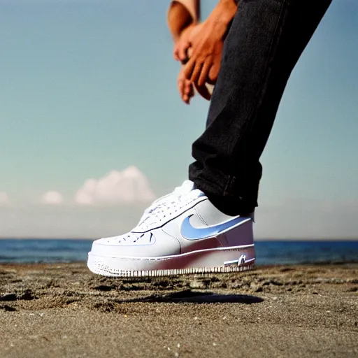 person photographs his white nike air force one Stable Diffusion