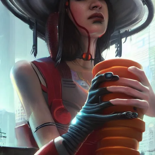 Image similar to cyberpunk hot dog, mechanical hot dog, tubes fused with the body, painted by stanley lau, painted by greg rutkowski, painted by stanley, artgerm, masterpiece, digital art, trending on arts