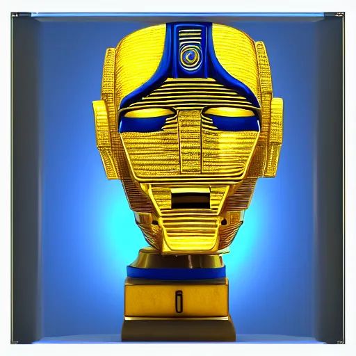 Image similar to portrait of c 3 p 0, blue and yellow glowing lights, highly detailed, 4 k