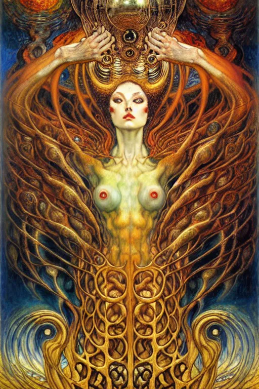 Image similar to Divine Chaos Engine by Karol Bak, Jean Delville, William Blake, Gustav Klimt, and Vincent Van Gogh, symbolist, visionary