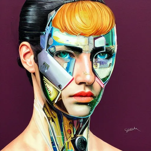 Prompt: portrait of female android, by sandra chevrier and fra angelico