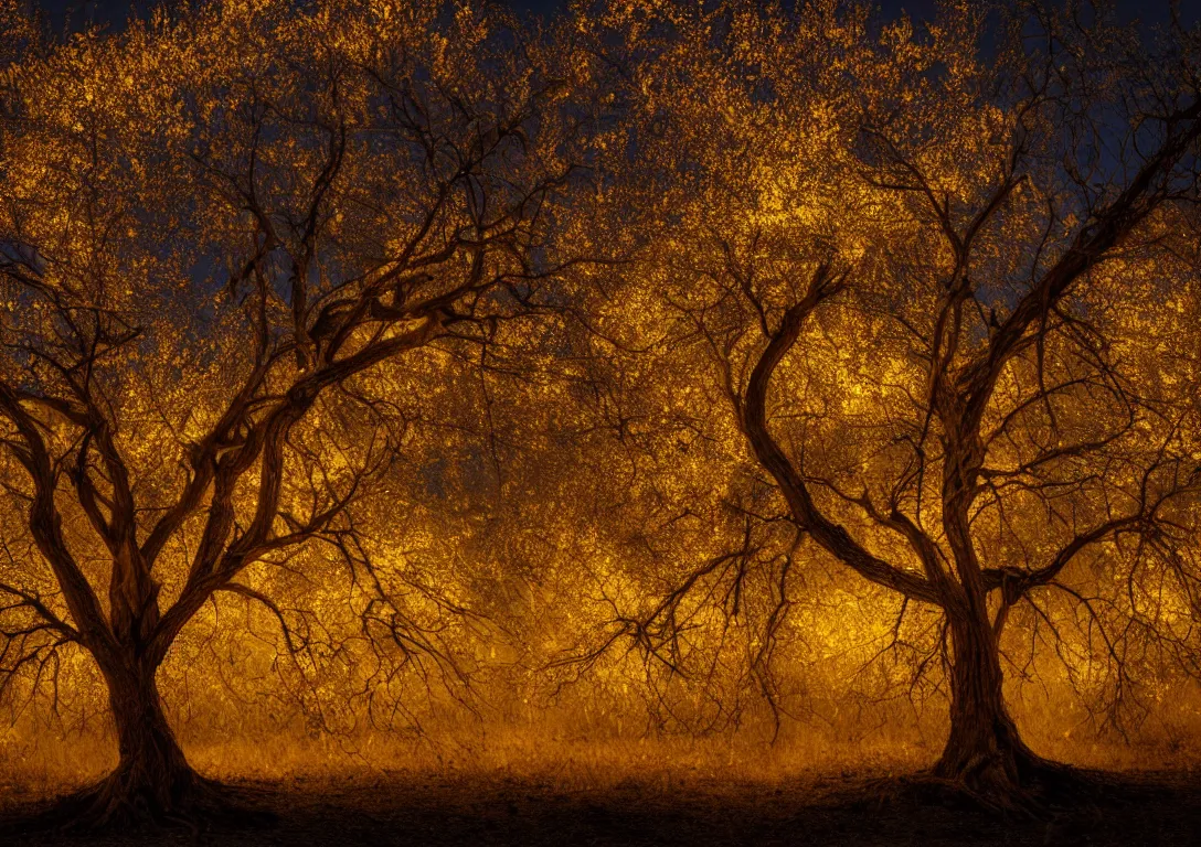 Prompt: a golden tree in a dark desert, detailed photography, dennis velleneuve, vivid colors, ultra realistic, 8 k, photography