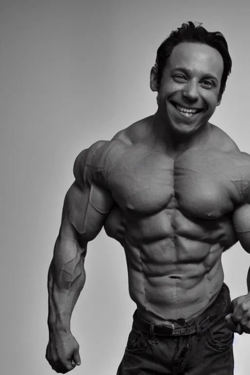 Image similar to Sam Riegel is a jacked muscle builder gigachad, grayscale photography, Critical Role