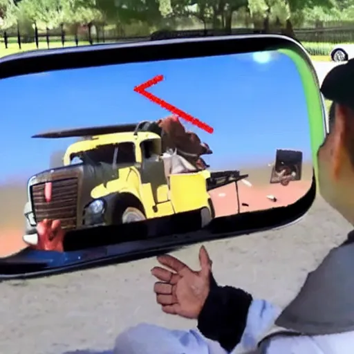 Image similar to “ repair man watching tiktoks in his truck, hyperrealistic ”